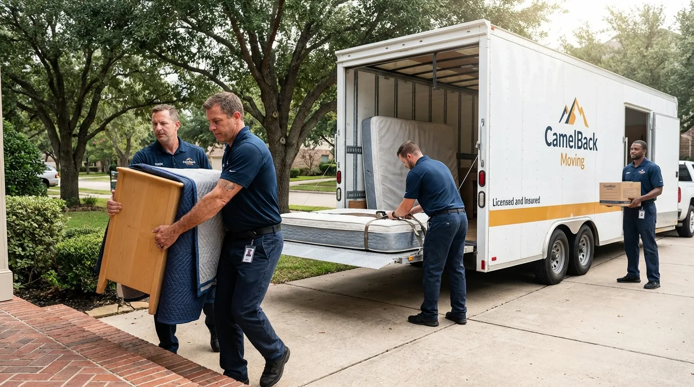 Crew loading residential truck for cross-state move from Cripple Creek, CO