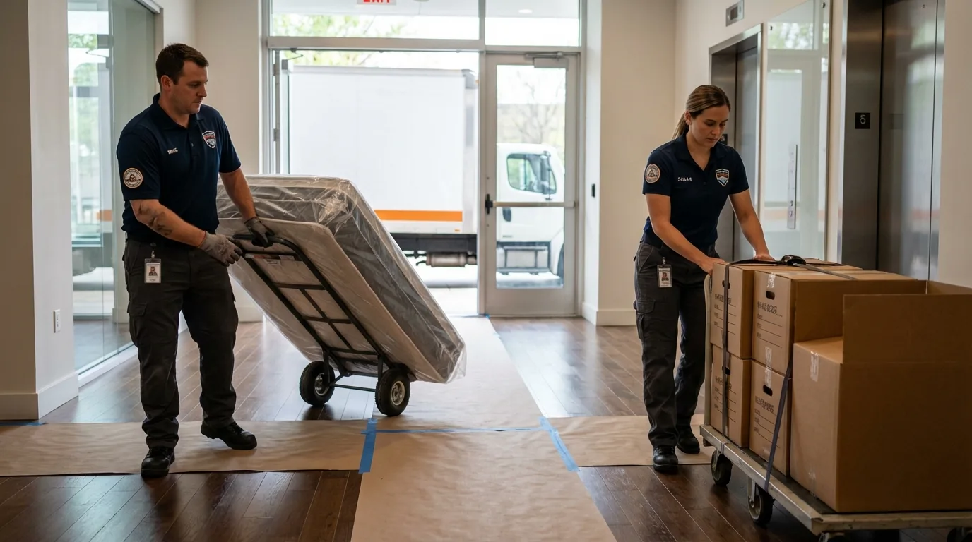 Professional apartment movers loading elevator in Cripple Creek, CO